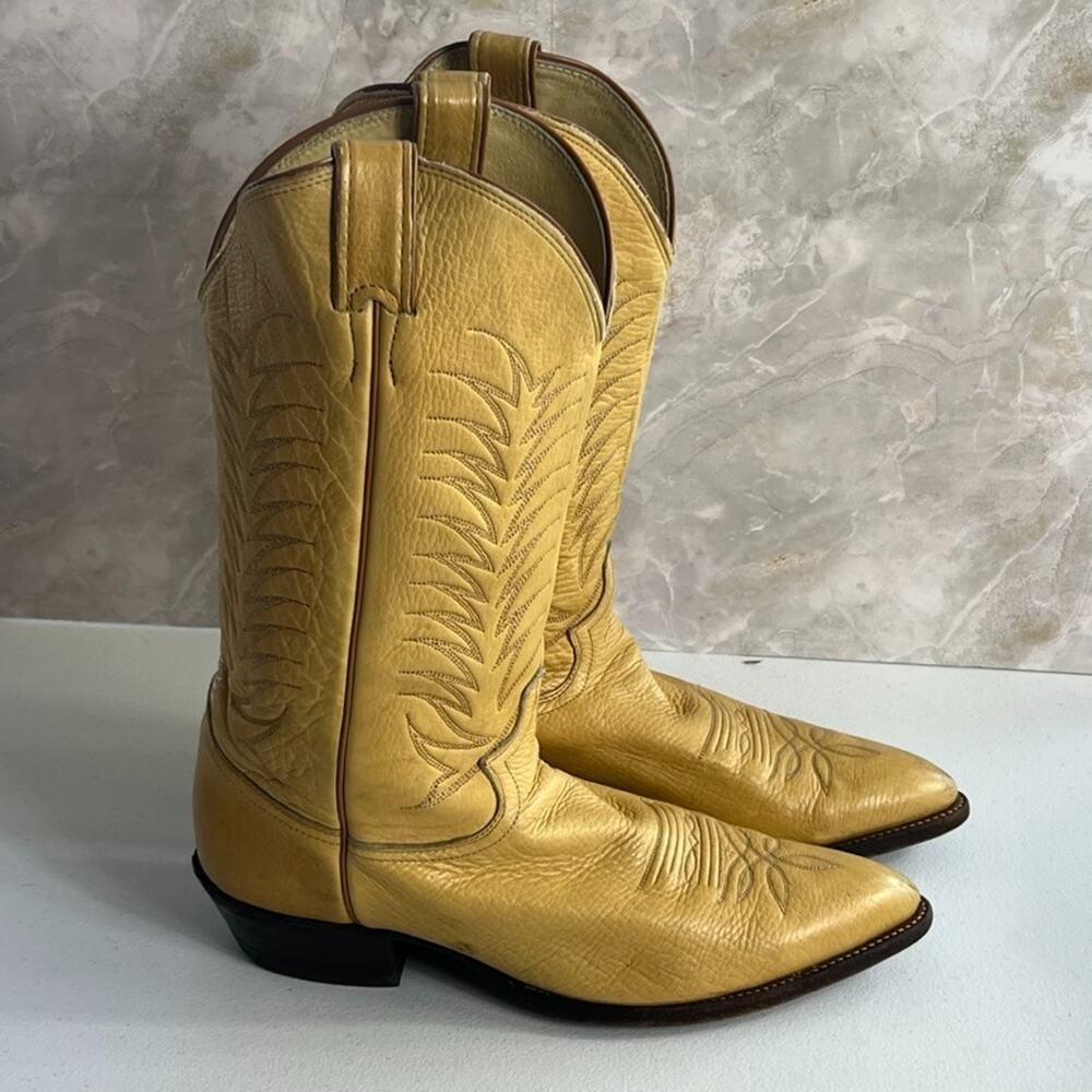 Justin Boots Men's Size 9 Cowboy Western Blonde Leather Embroidered made in USA